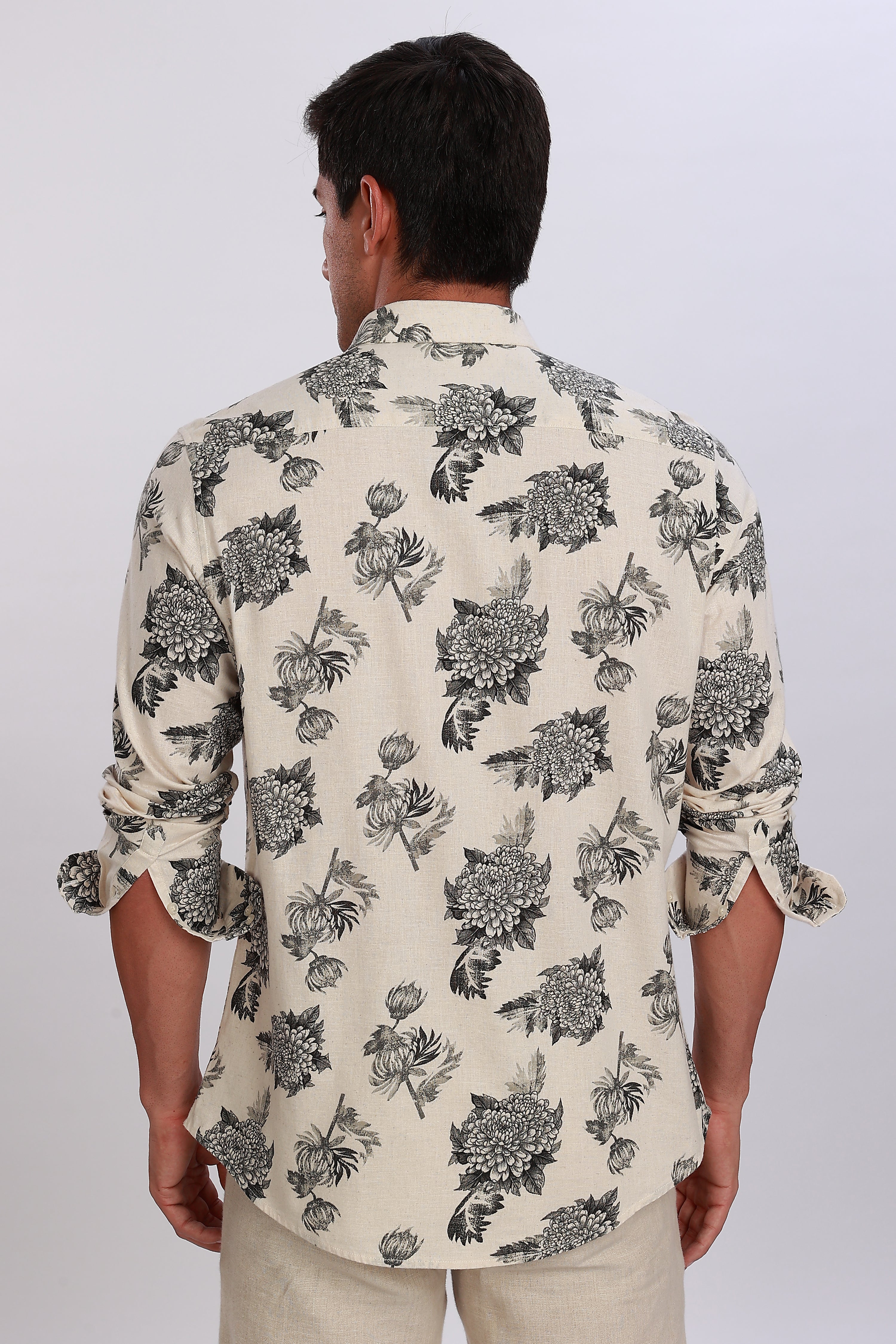 Printed Linen Off White Shirt