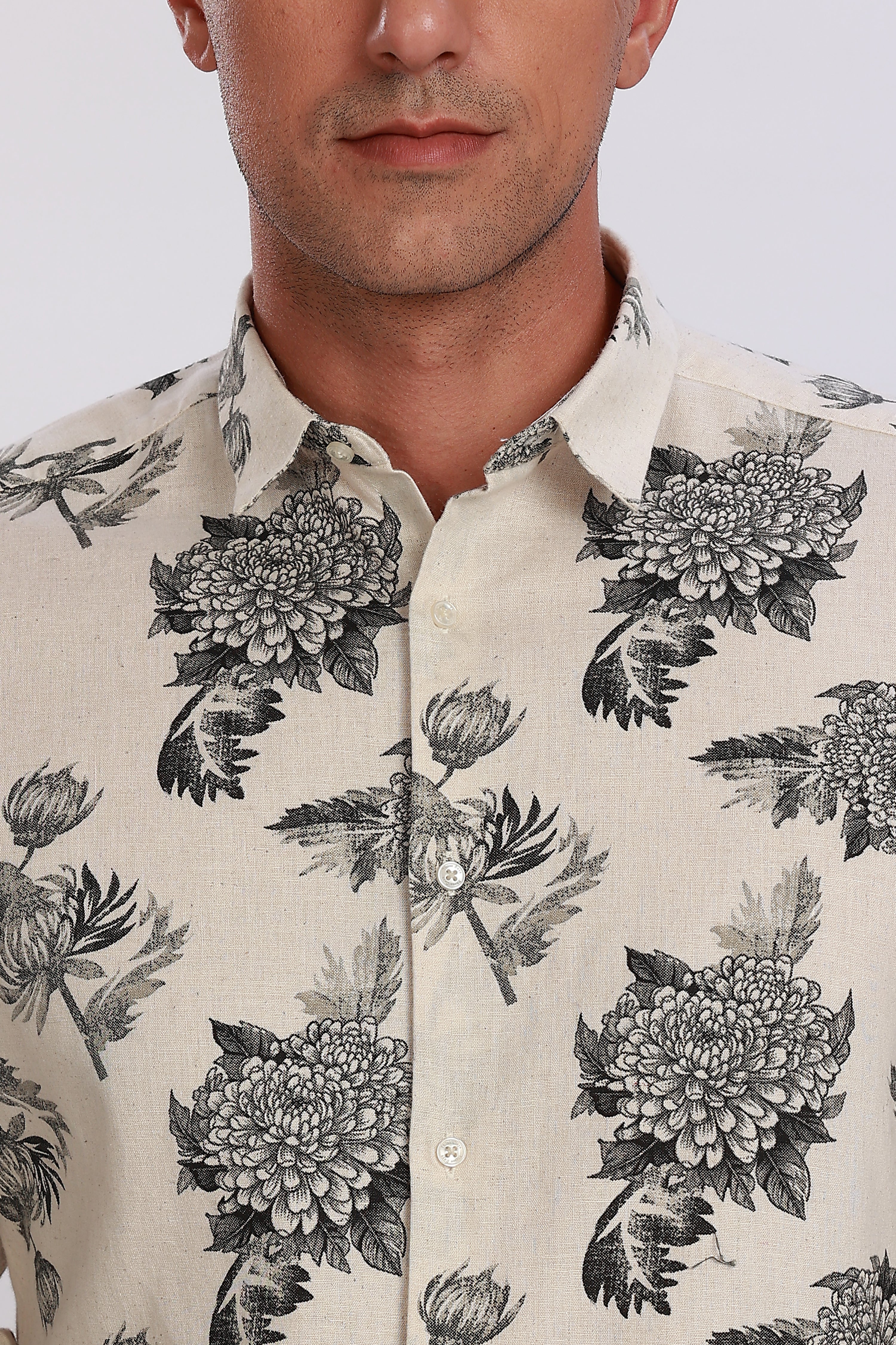 Printed Linen Off White Shirt