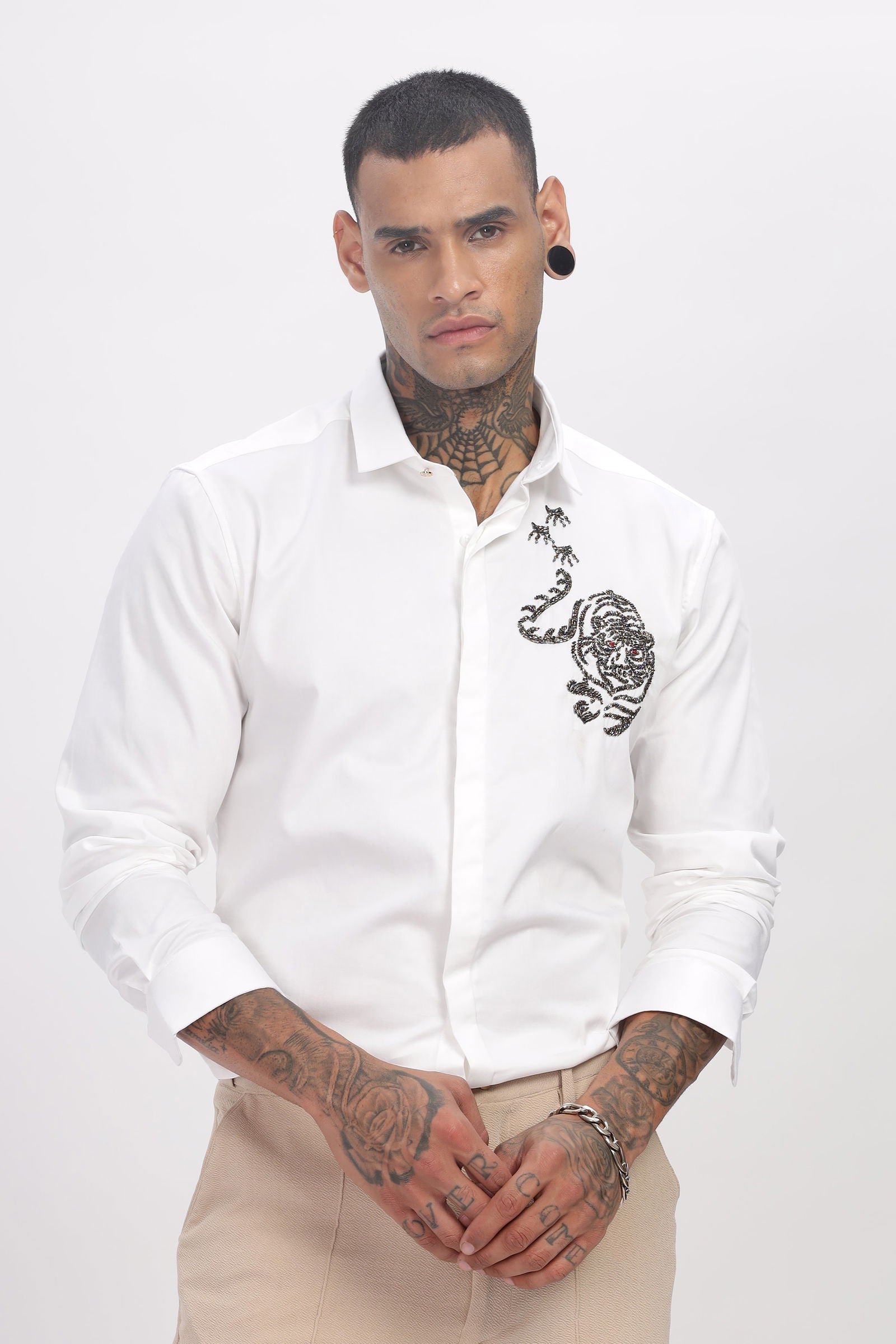 Artisan Beaded Embroidered White Shirt - Three Days