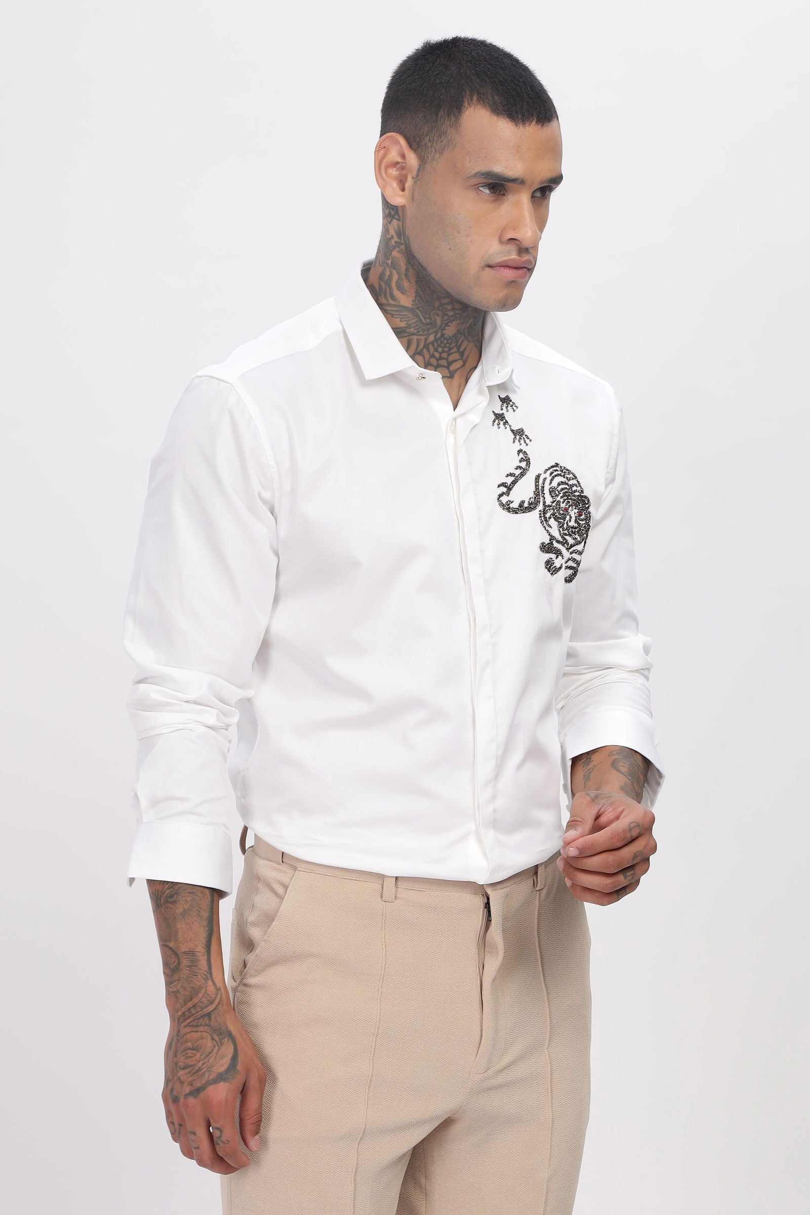 Artisan Beaded Embroidered White Shirt - Three Days