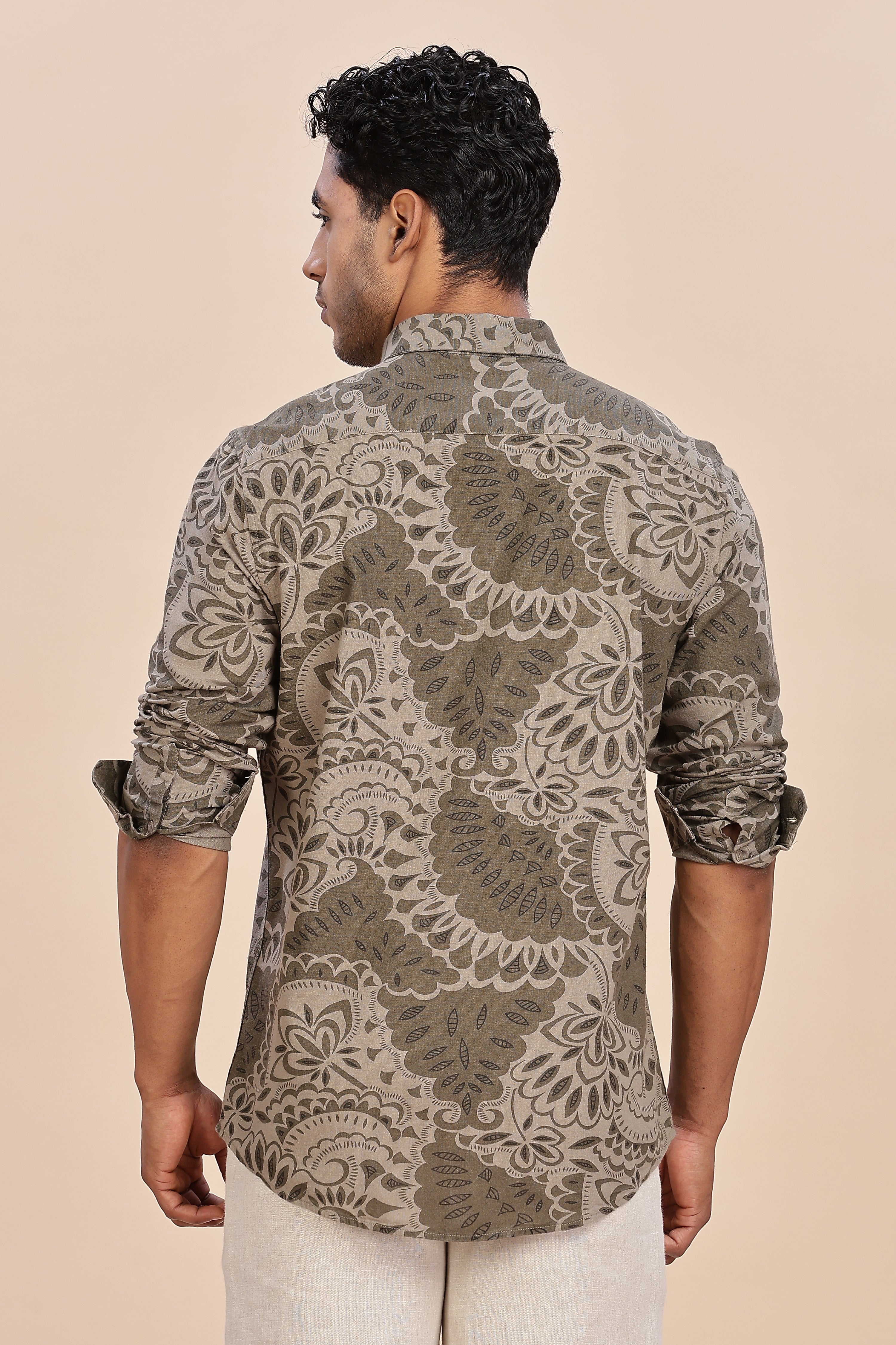 Printed Linen Olive Shirt