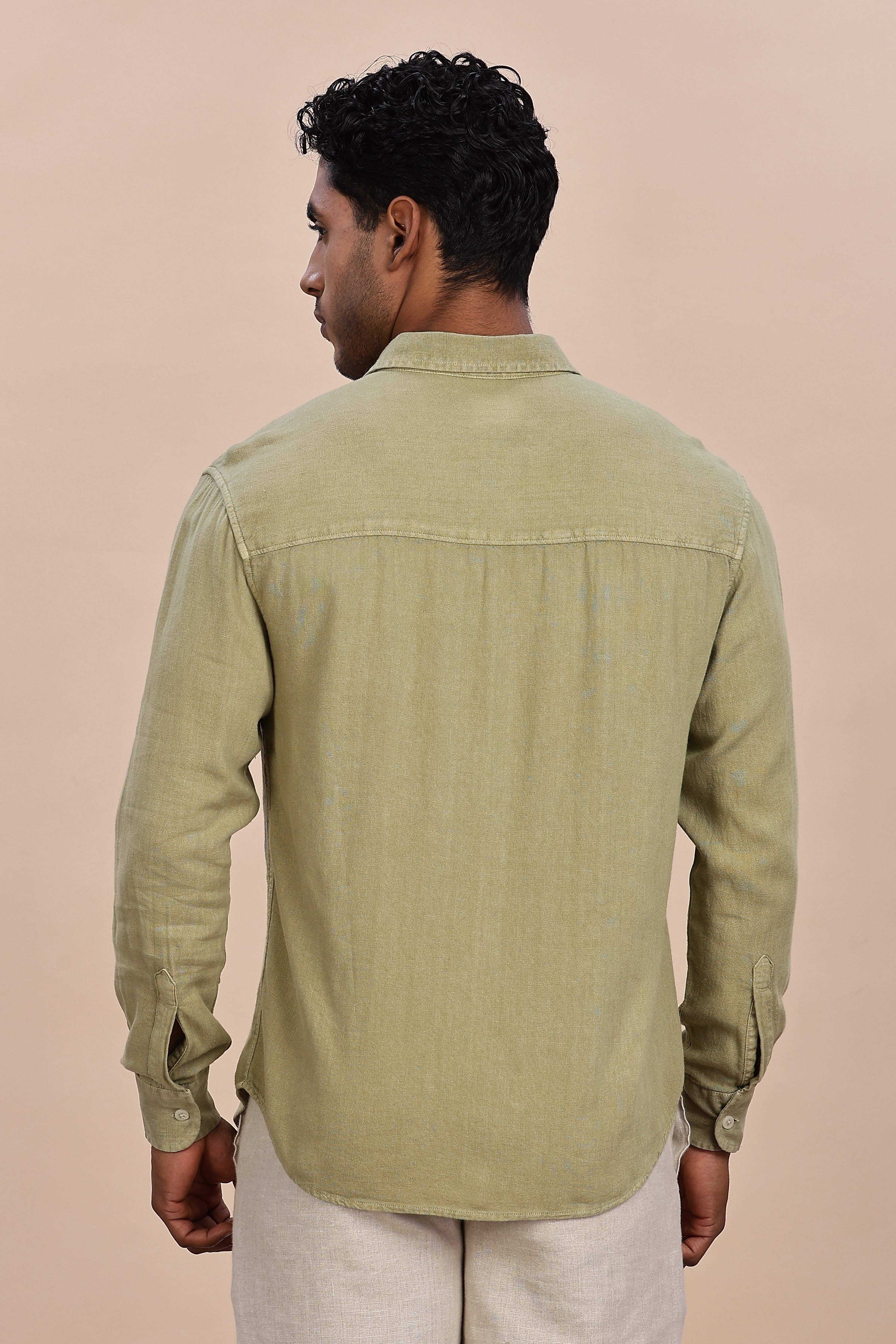 Handcrafted Linen Olive Shirt