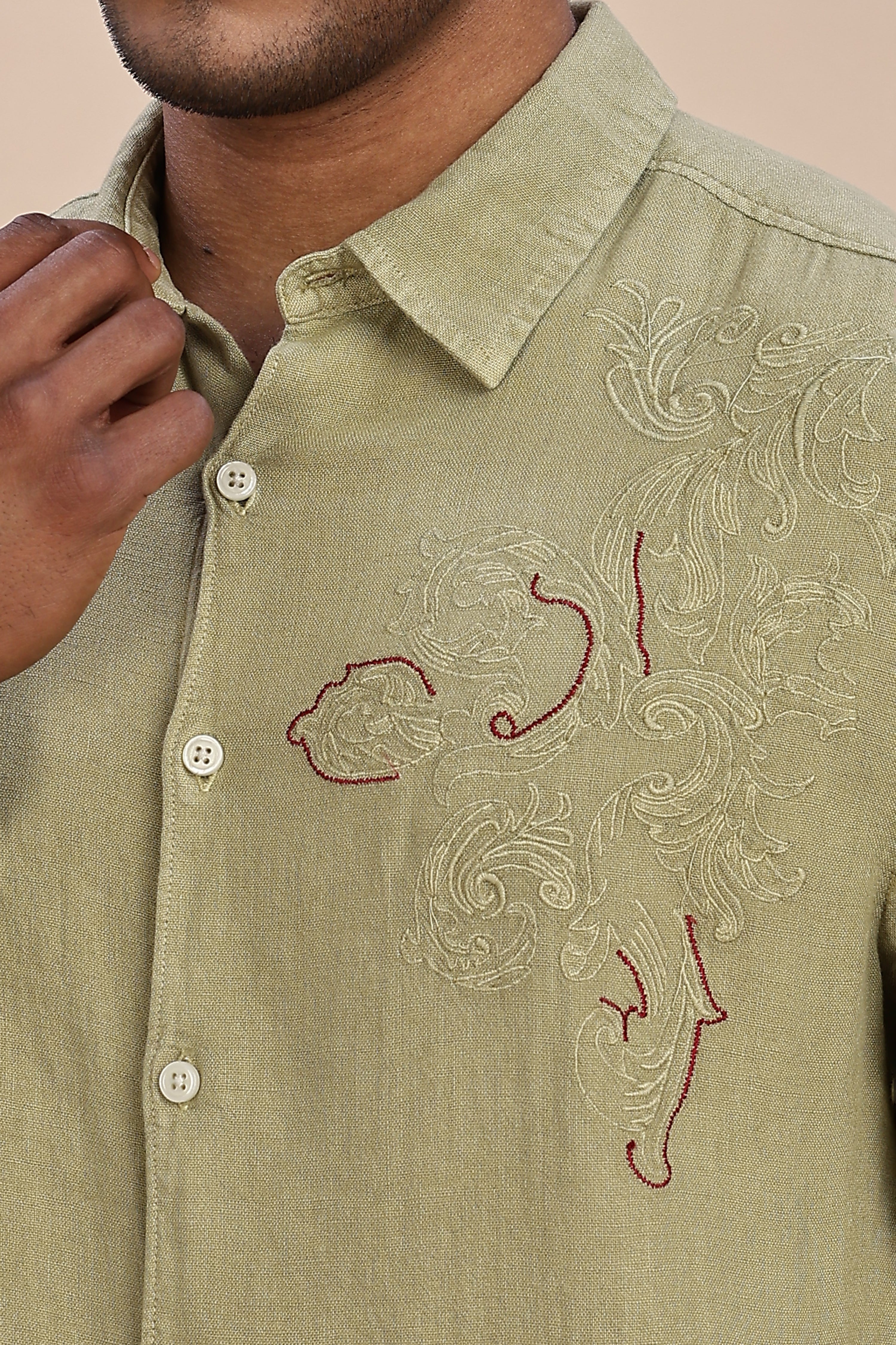 Handcrafted Linen Olive Shirt