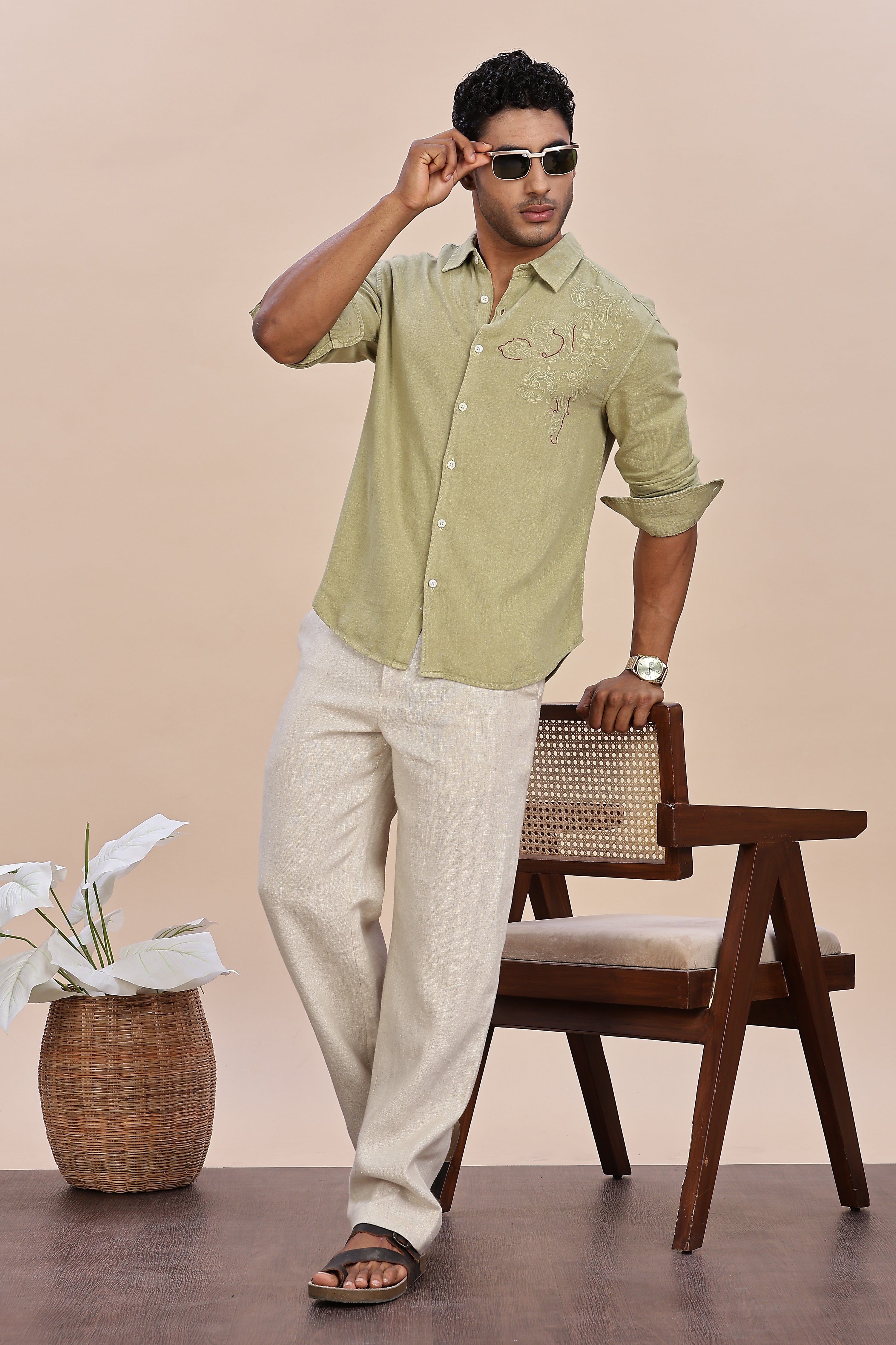 Handcrafted Linen Olive Shirt