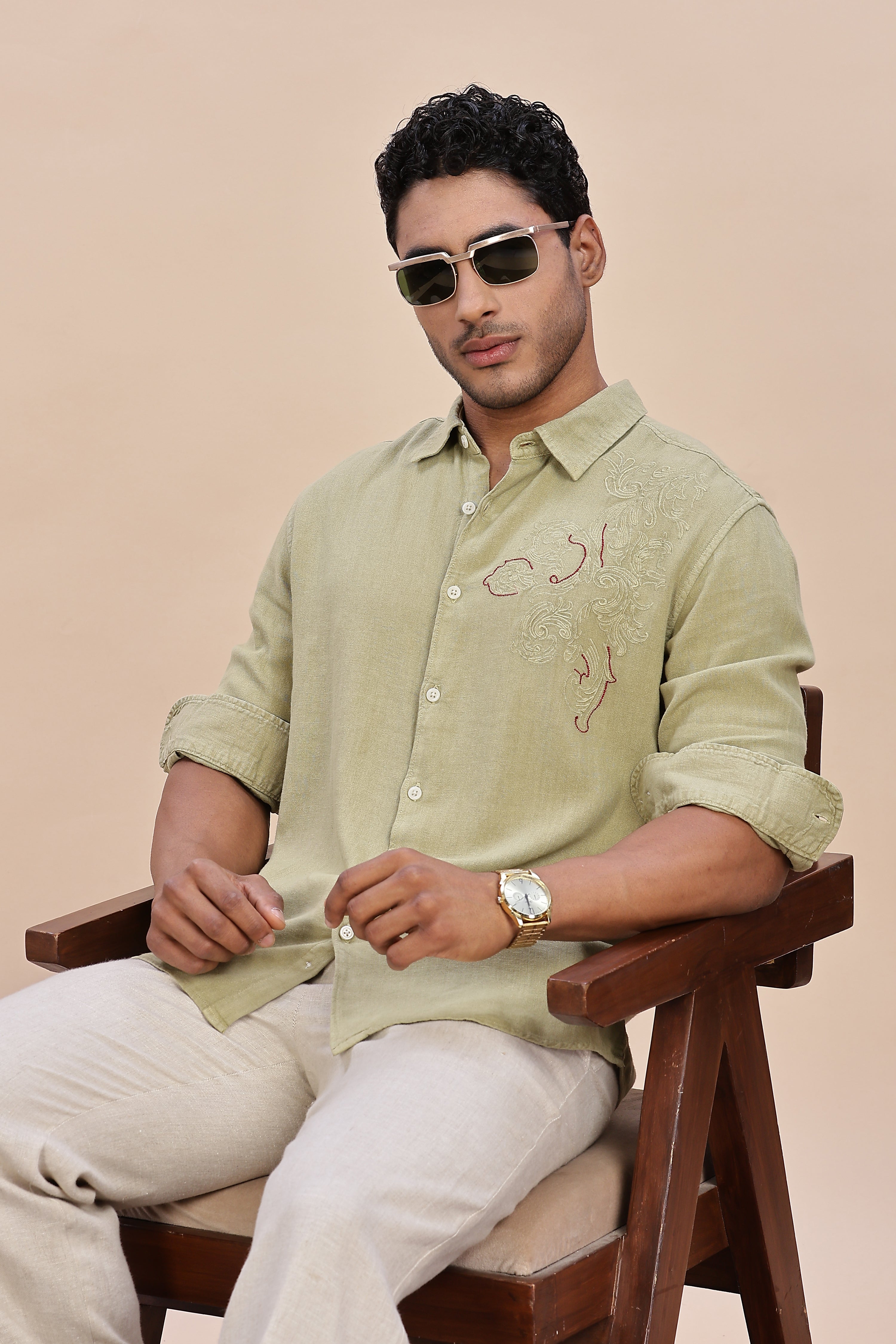 Handcrafted Linen Olive Shirt