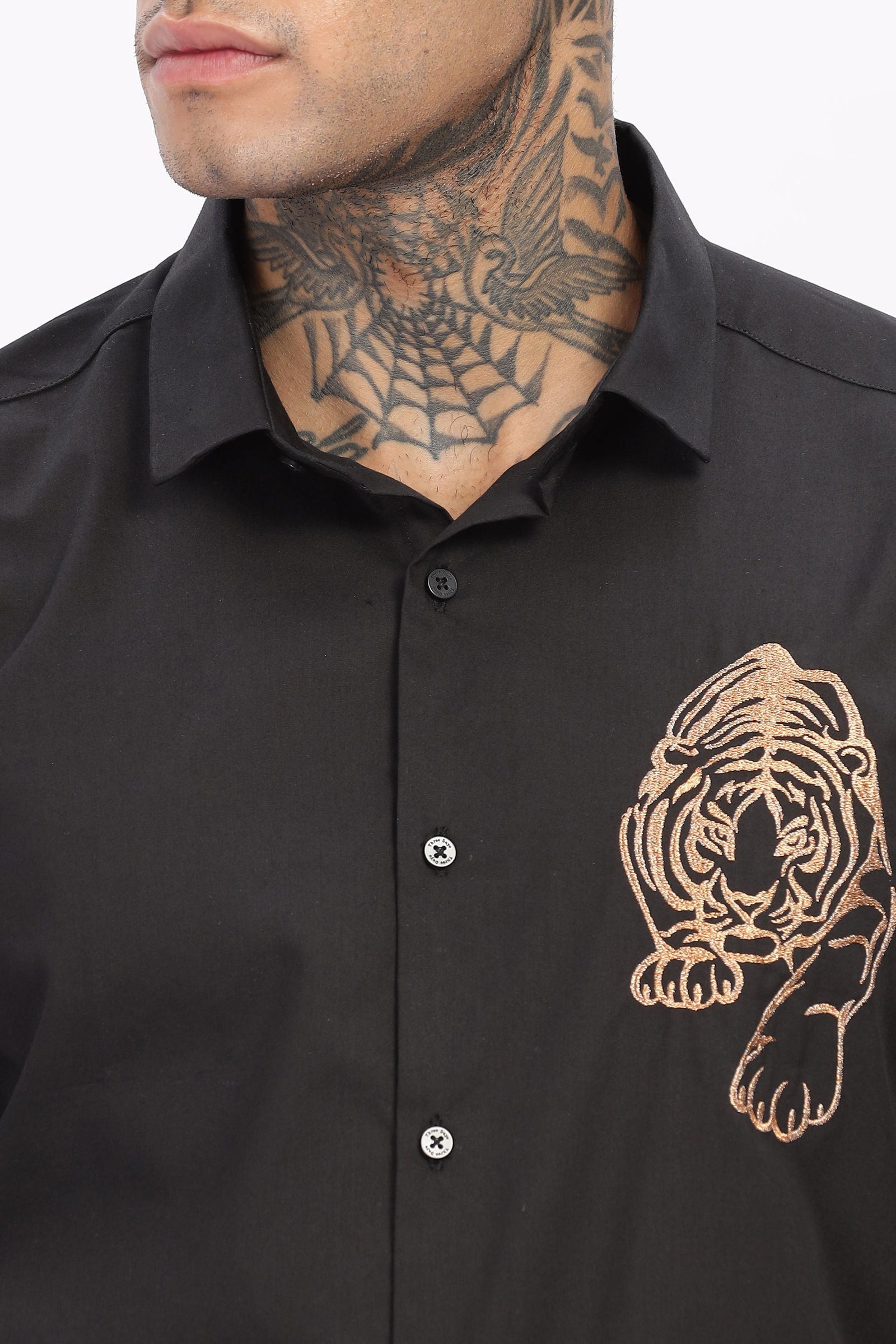 Luxe Tiger Embroidered Black Shirt - Three Days