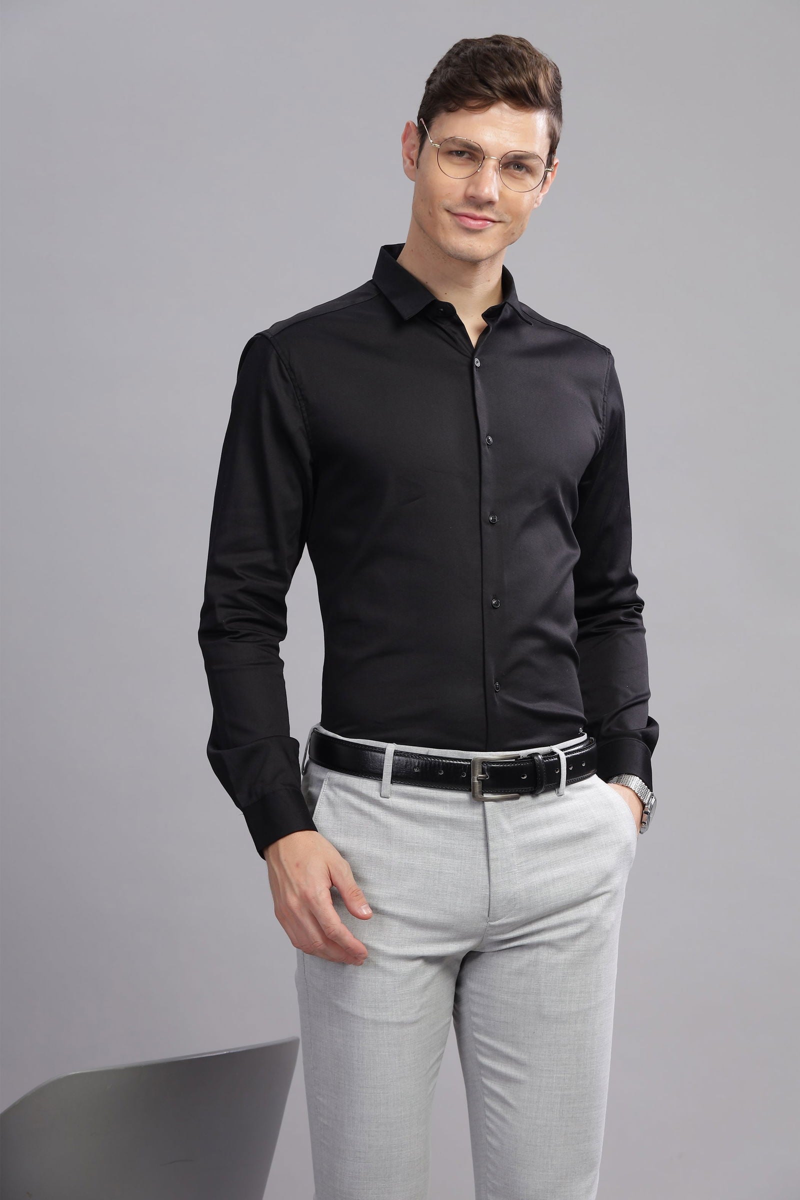 Prestige Plain Solid Long Sleeves Shirt - Three Days