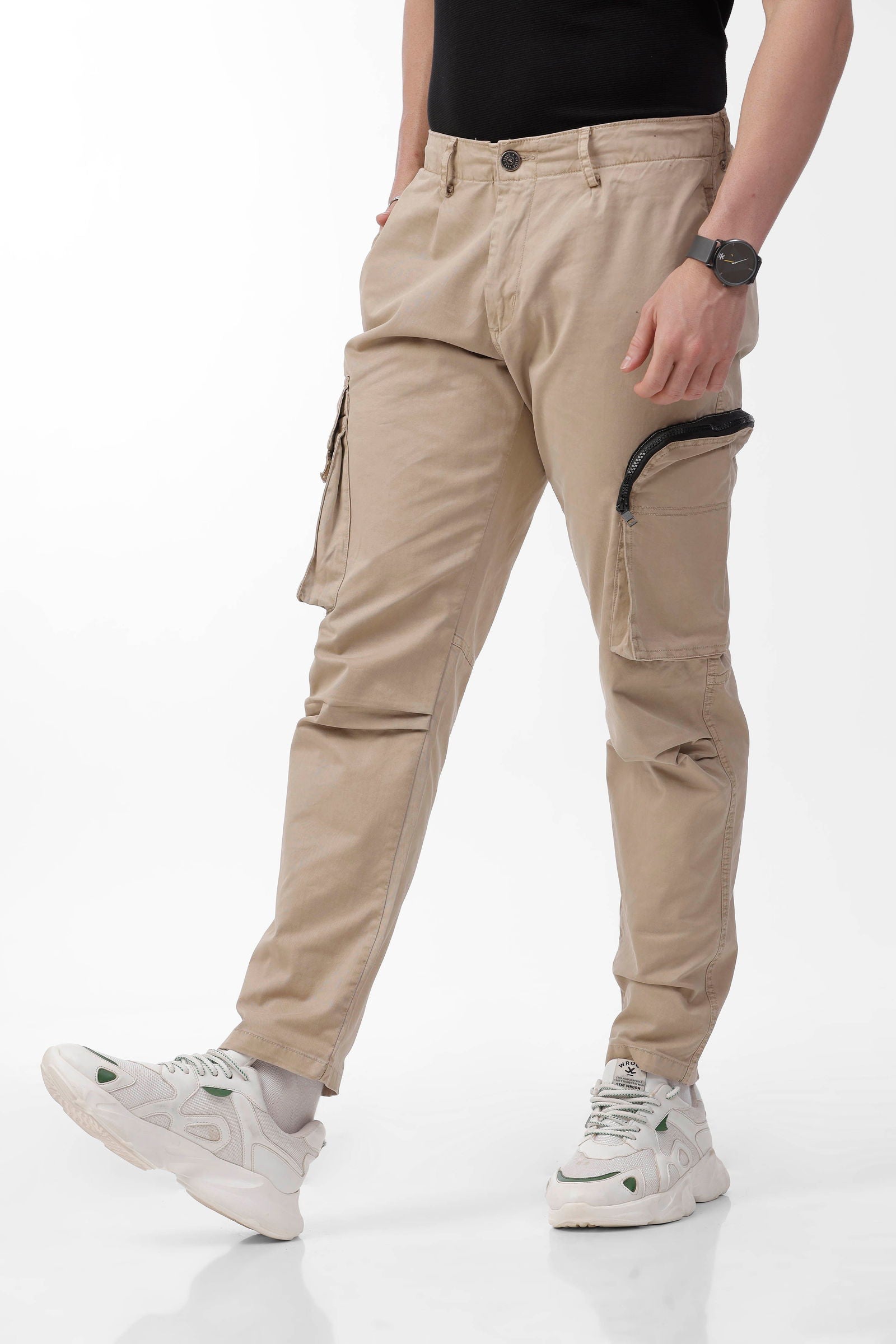 Relaxed Ankle Fit Beige Cargo - Three Days